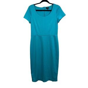 The Limited Womens Sheath Dress Stretch Short Sleeves Back Zip Teal Size 6*